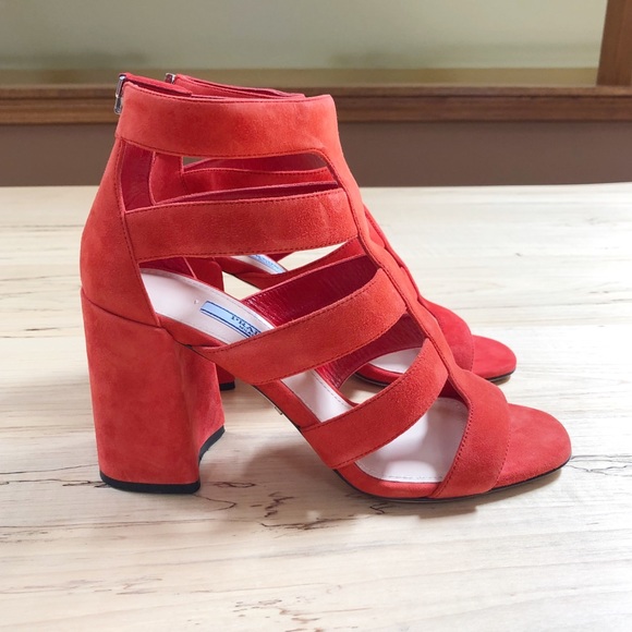 Prada❤️ Size 6 /36 Red Suede Gladiator Block Heel Sandal - Picture 4 of 6